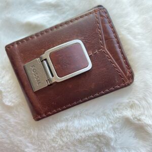 Fossil Brown Leather Bifold Wallet w/ Money Clip & ID Window – Men’s